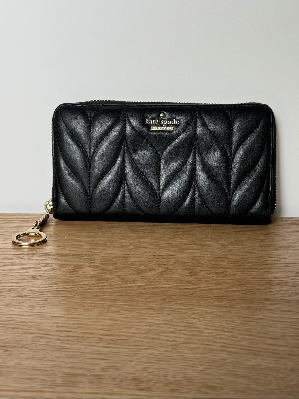 kate spade Black Quilted Zip-Around Wallet with Key Ring